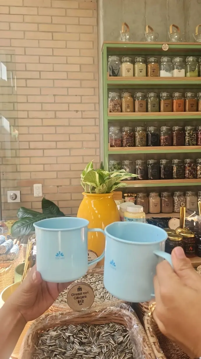 Vista de la tienda Makeina: ambiente acogedor con variedad de productos orgánicos.