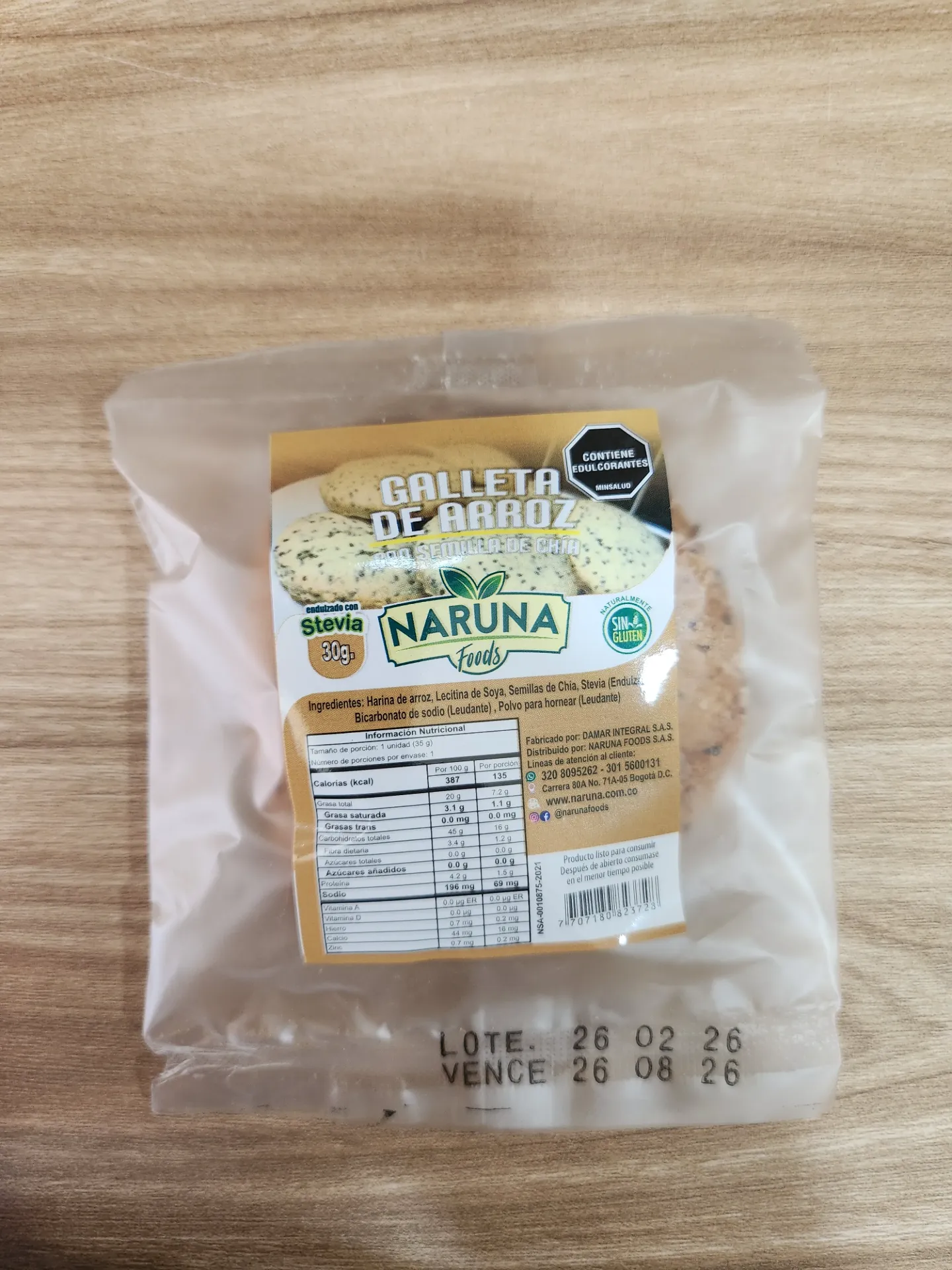 [NARUNA-07] Galleta de Arroz con Semillas de Chía Naruna x 30 Gr