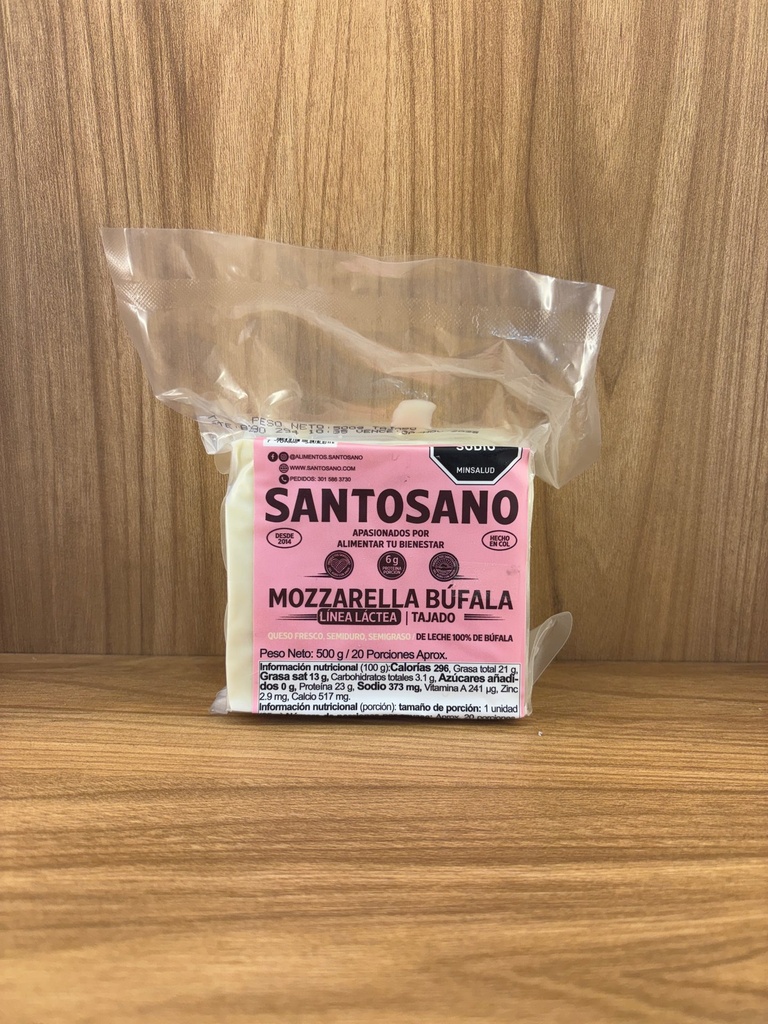 [SANTOSANO-8] Queso Mozzarella Búfala Tajado SantoSano x 500 Gr